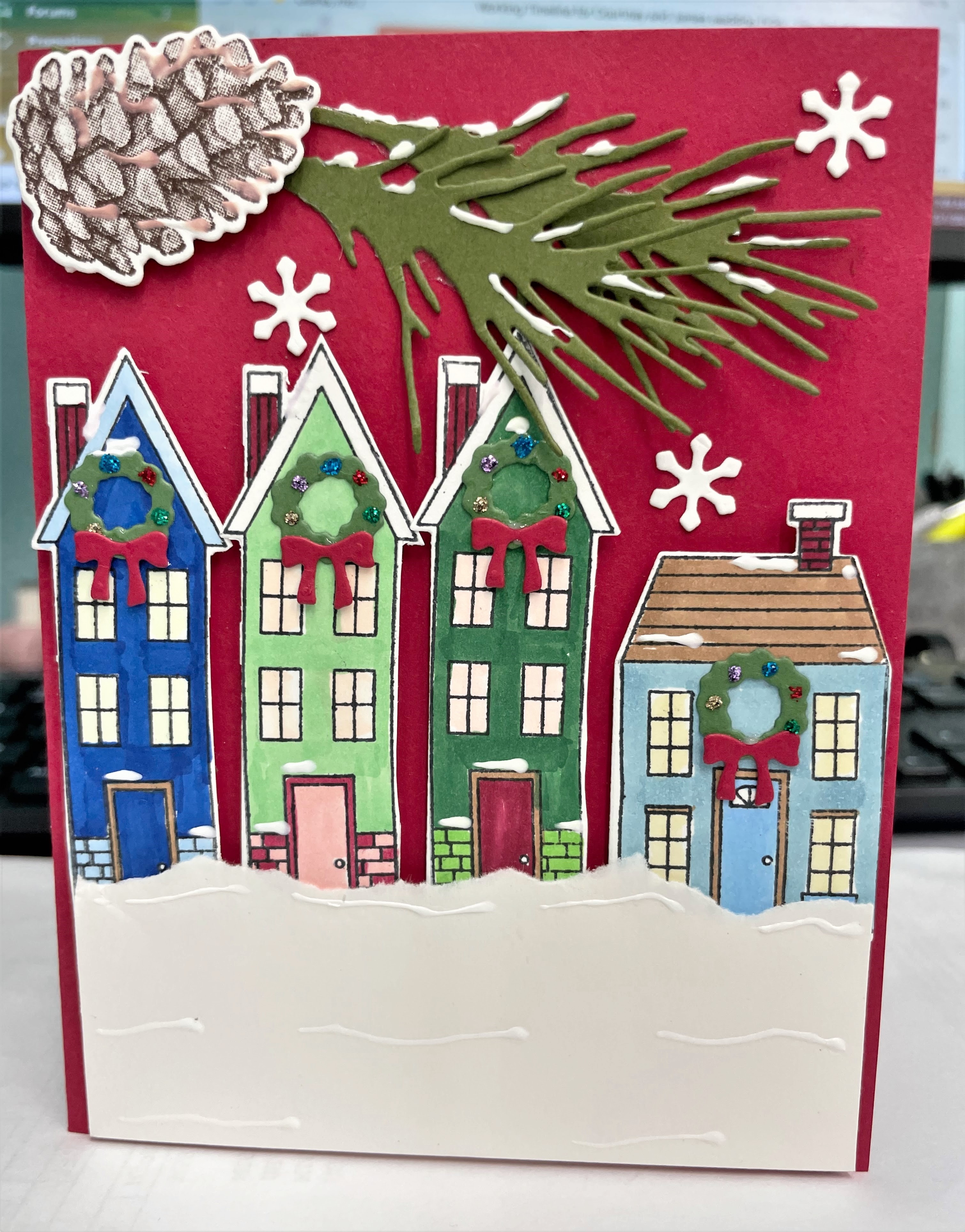 Handcrafted Card Silent Night Villiage Houses